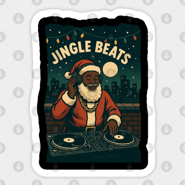 Jingle Beats - Black Santa DJ Sticker by UrbanLifeApparel
